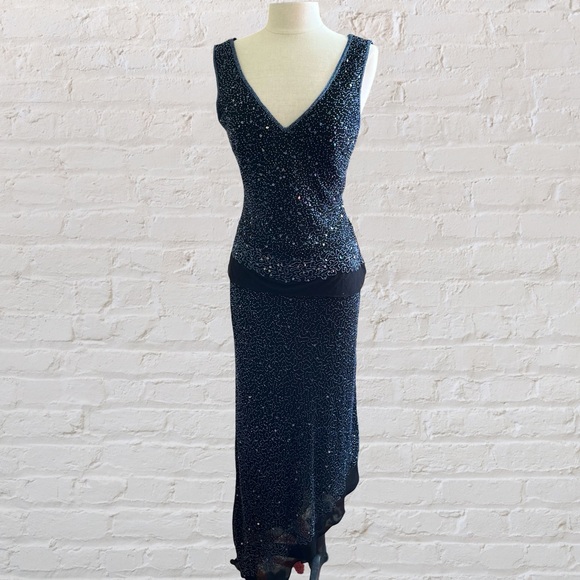 Black beaded two-piece midi dress with asymmetrical hem from Newport News - Picture 7 of 7